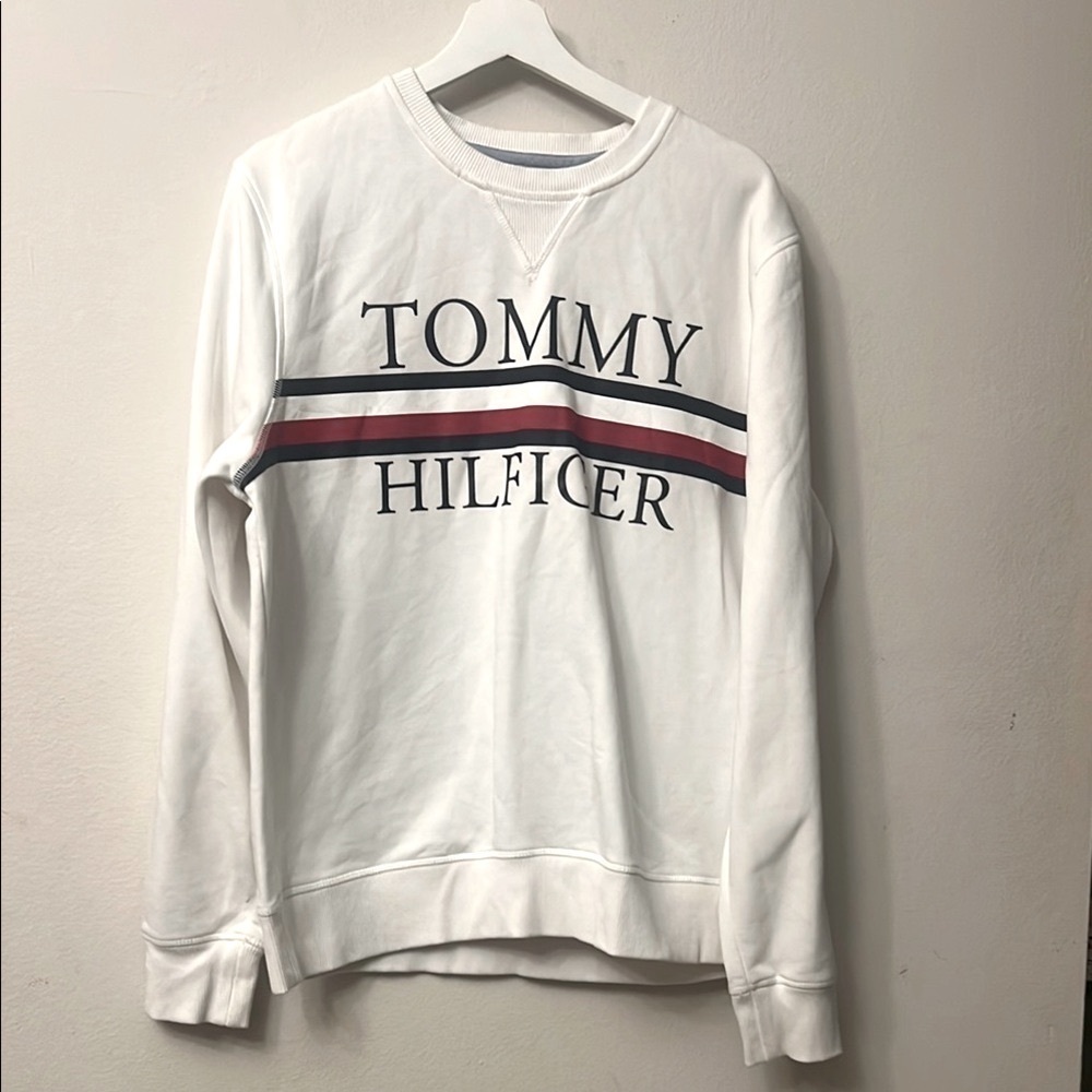 Tommy Hilfiger White Sweater with Red and Blue Stripes 312